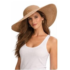 J.Crew Paper Woven Floppy Sun Hat OS Wide Brim Neutral Summer Beach